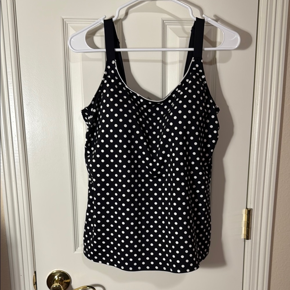Lands' End Black and White Polka Dot Tankini Top